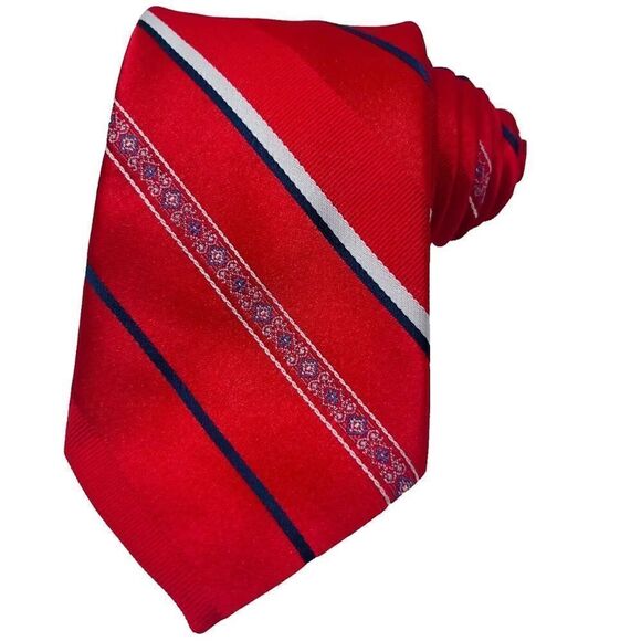 Gian Paolo Italia Red with Silver & Blue Stripes Men's Necktie - Picture 1 of 8